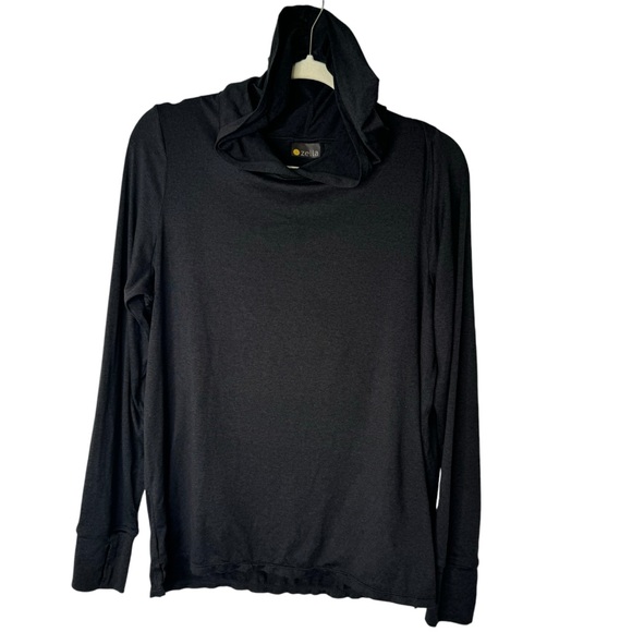 Zella Tops - Zella Hooded Long Sleeve Top with Thumb Holes Charcoal Black Medium